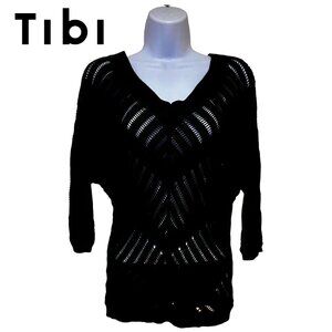 Tibi Black Openwork Sweater, Sz S, EUC